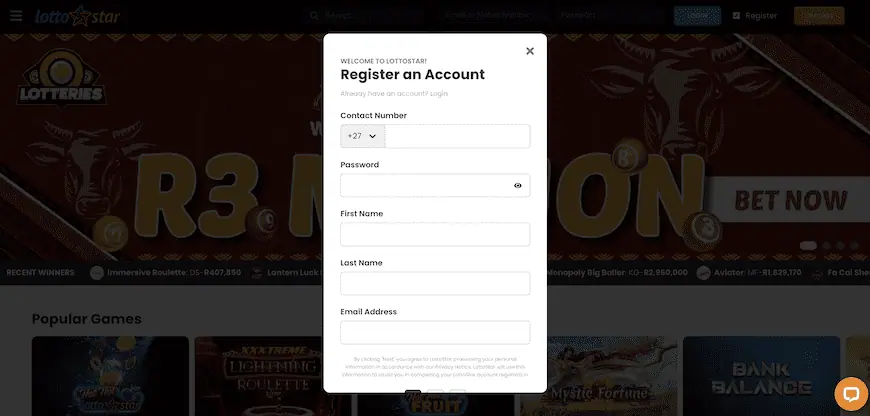 lottostar register